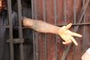 Sierra Leone: Häftling des Pademba Gefängnisses streckt den Arm aus seiner Zelle